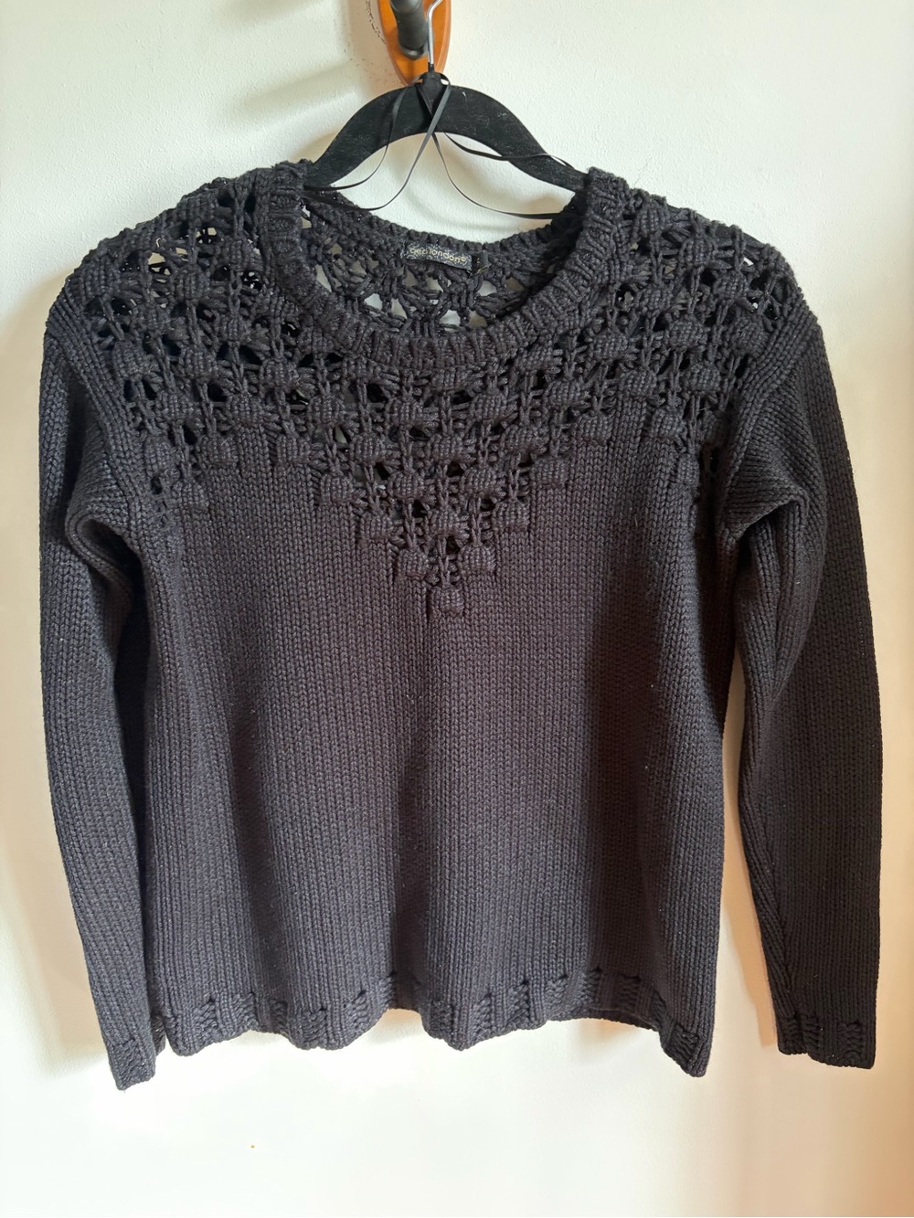 Navy Crochet Yoke Knit Sweater